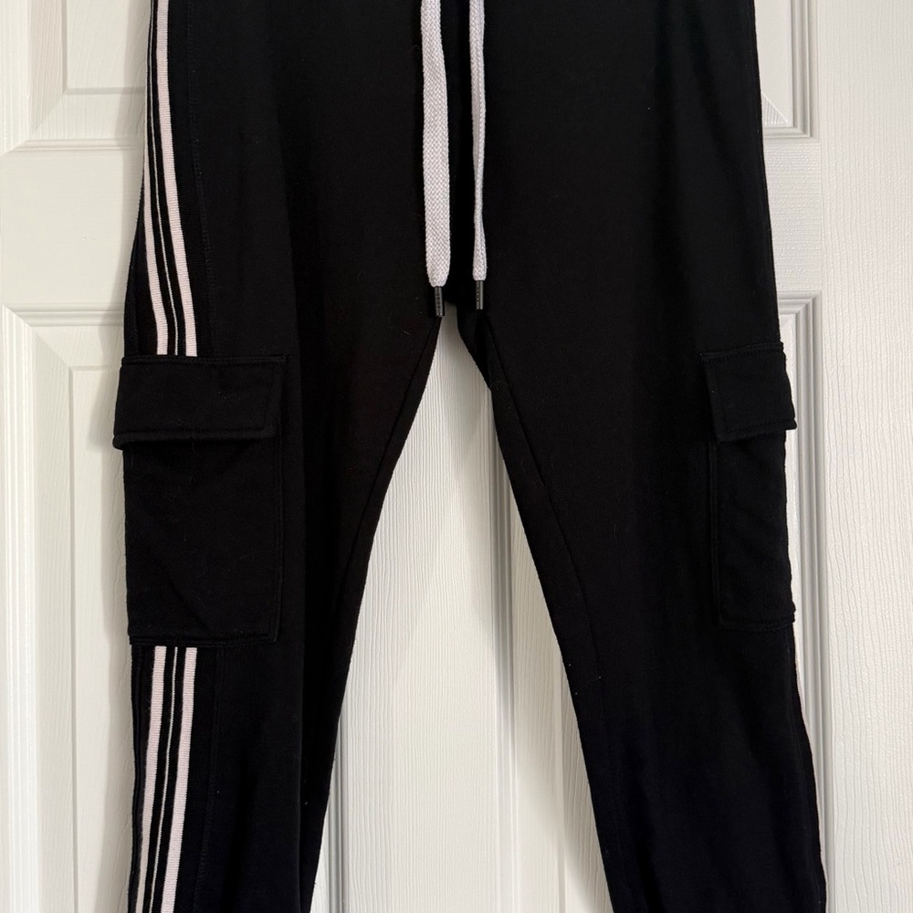 Dkny Black Jogger Cargo Pants with White Stripe Detail